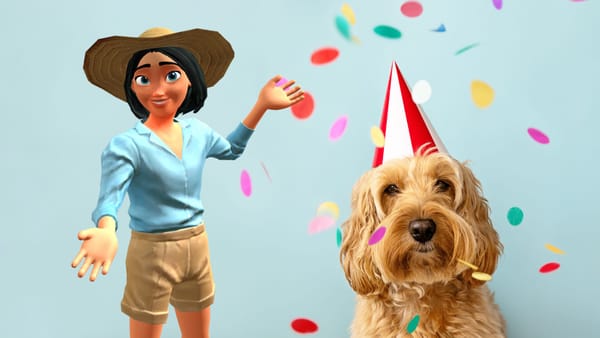 Dog party invitations made with cute cartoon characters in Krikey AI evite maker
