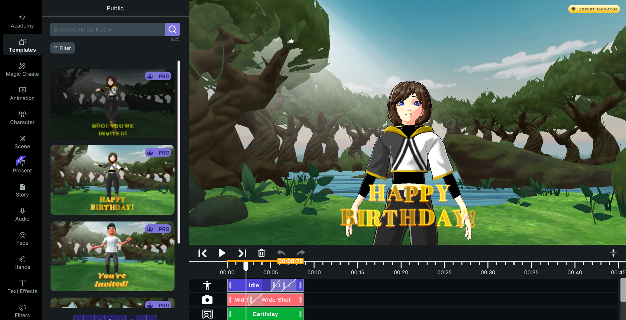 Krikey AI's 3D animation tools allow anyone to fully customize from a library of templates.